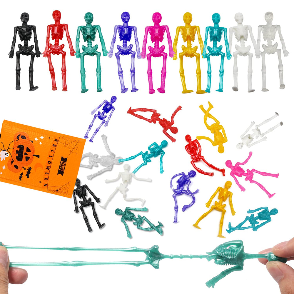 JOICEE 24PCS Halloween stretchy skeleton close-up shows vibrant colors for party favors