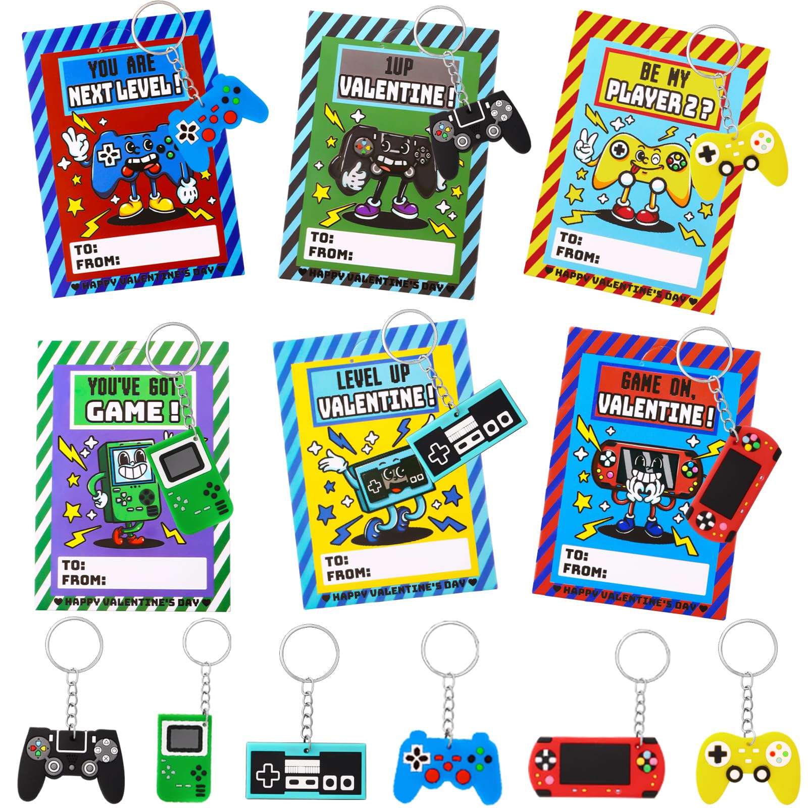 JOICEE valentines cards with six game controller designs for classroom exchanges.