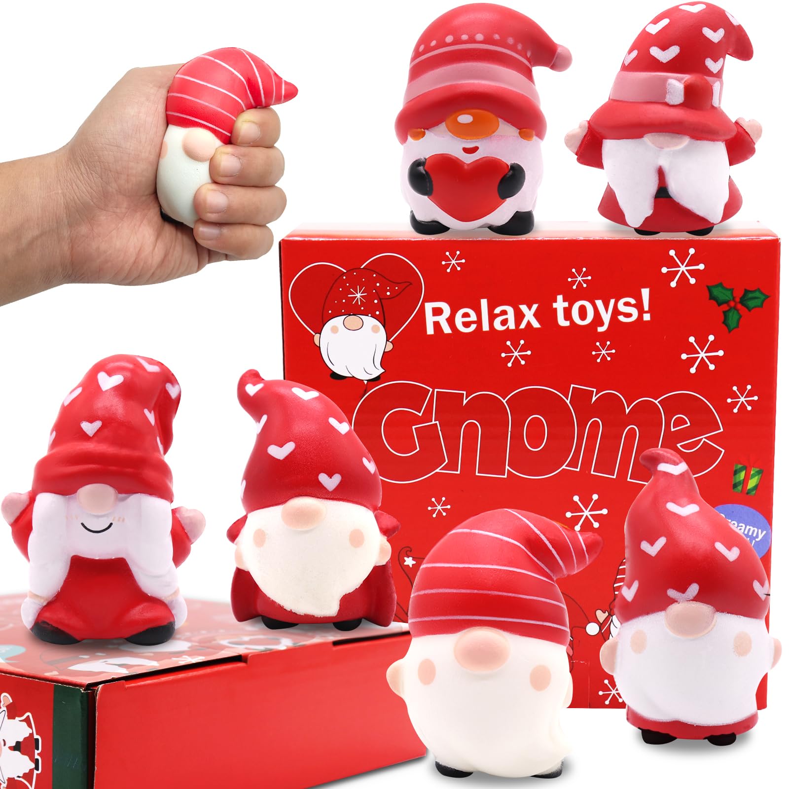 JOINBO Christmas gnomes squishies front view, ideal for sensory play and calming squeezes.