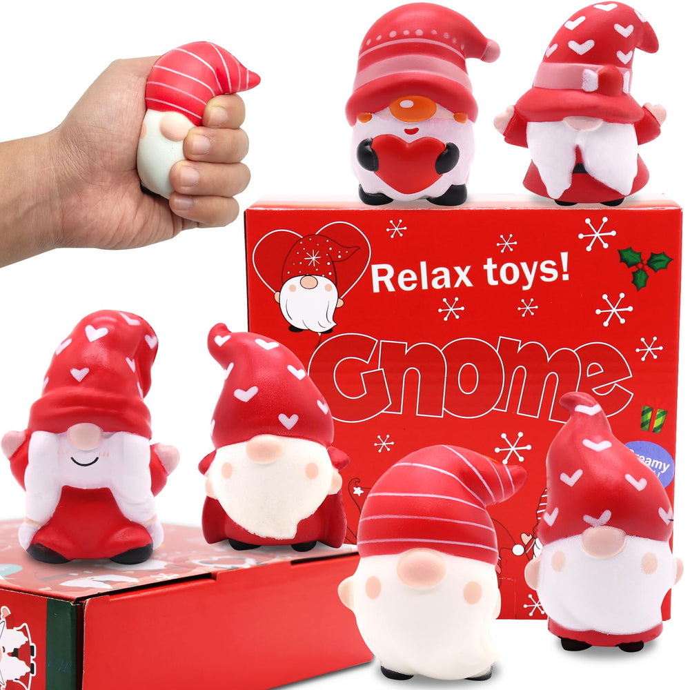 JOINBO Christmas gnomes squishies front view, ideal for sensory play and calming squeezes.