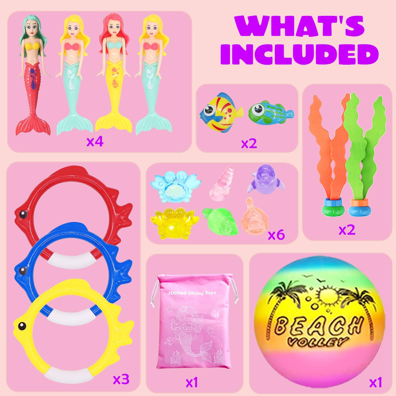 JOINBO mermaid diving toys close-up showing bright colors and safe design