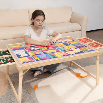 JOIN&JOY foldable puzzle table with legs extended for extra stability and space