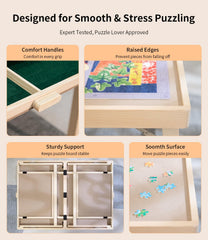 JOIN&JOY puzzle table folded and stored under a sofa for compact storage