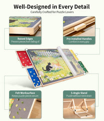JOIN&JOY puzzle board color-coded drawers organize pieces by color and edge.