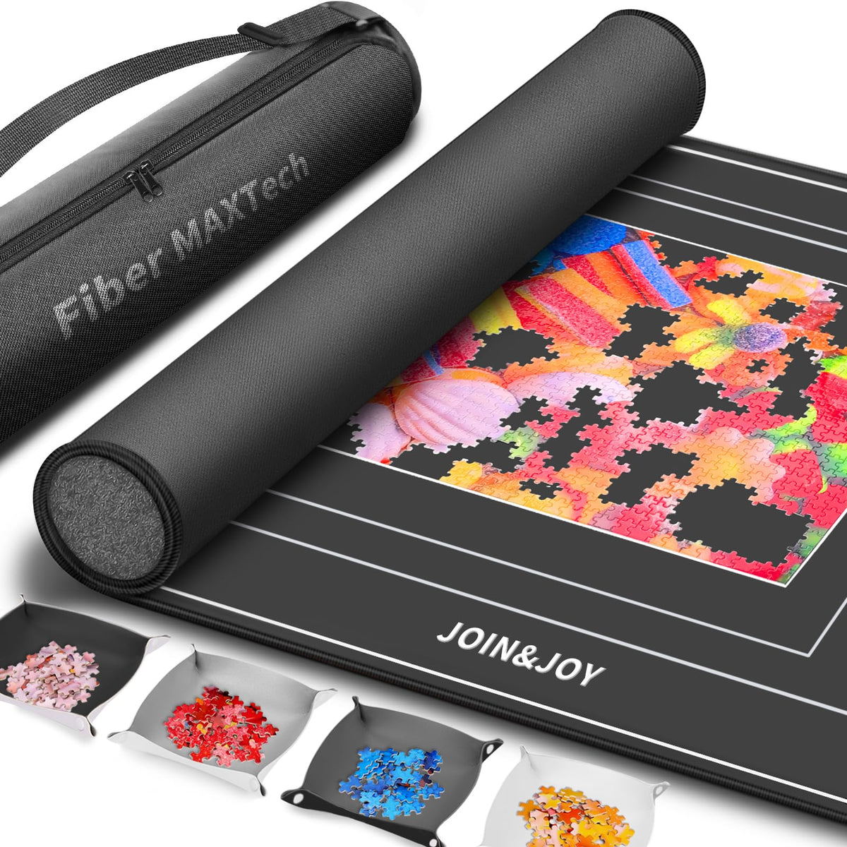 JOIN&JOY puzzle mat rollup with foam roller for crease-free puzzling sessions.