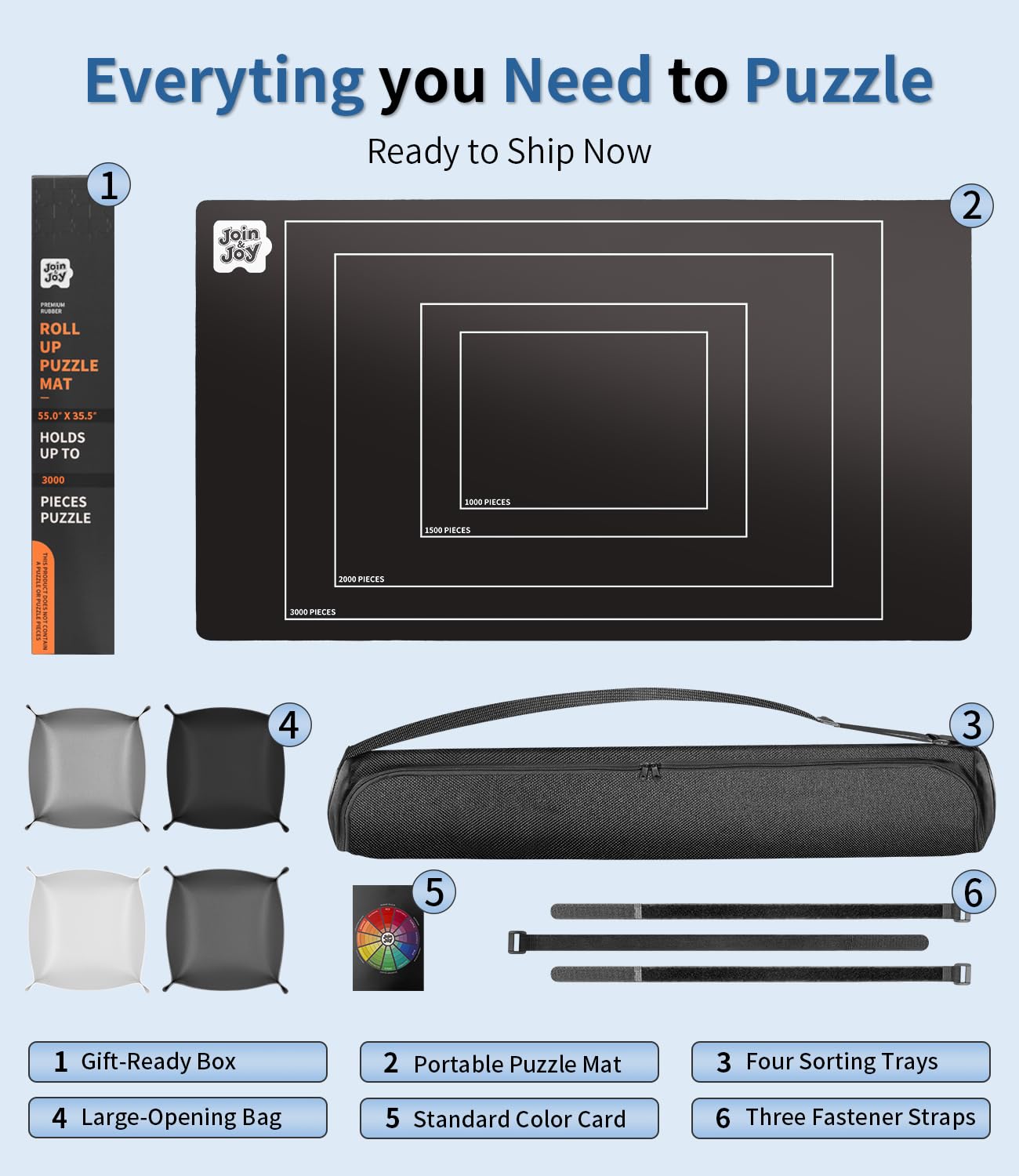 JOIN&JOY puzzle mat rollup grid lines support 1,500 to 3,000-piece puzzles.