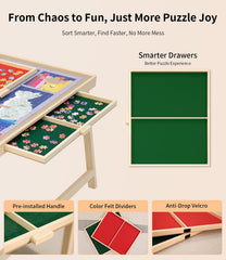 JOIN&JOY puzzle table showing drawers and translucent covers for organization