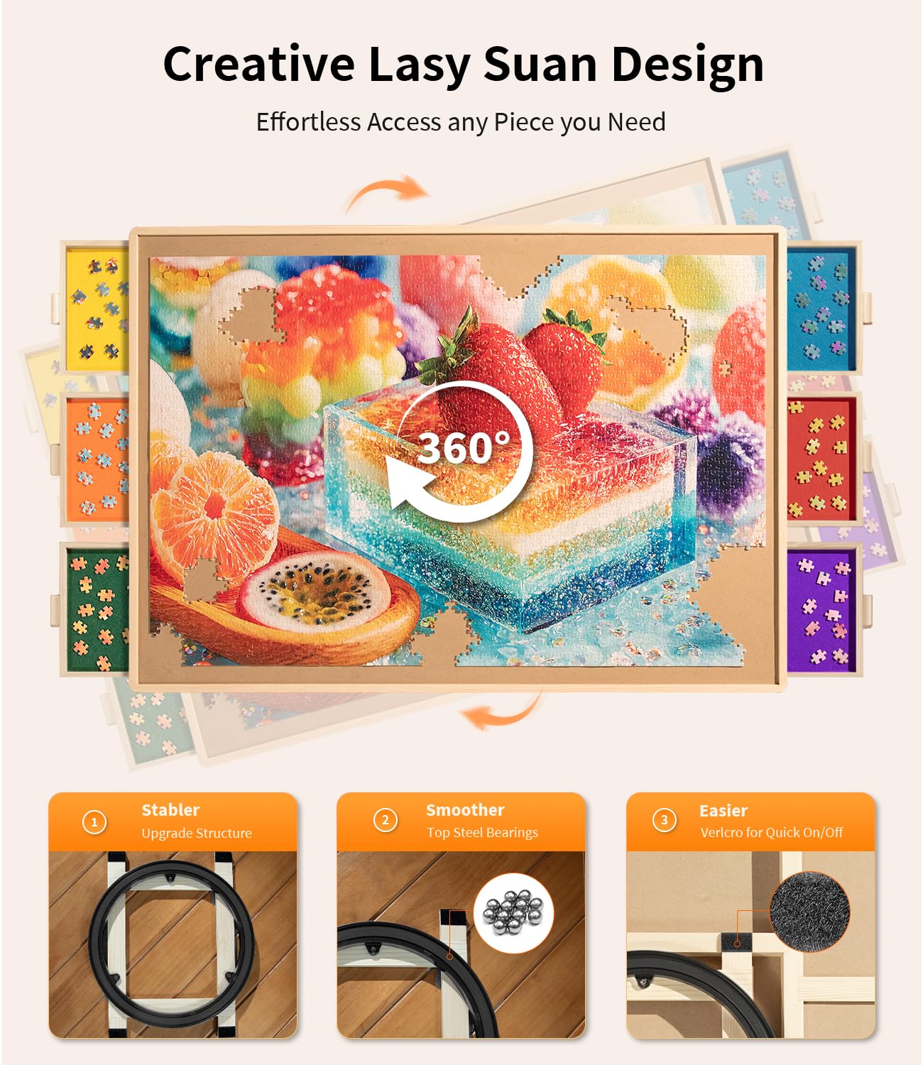 Join&Joy Puzzle Board Pro colorful drawers help sort by color or shape during setup