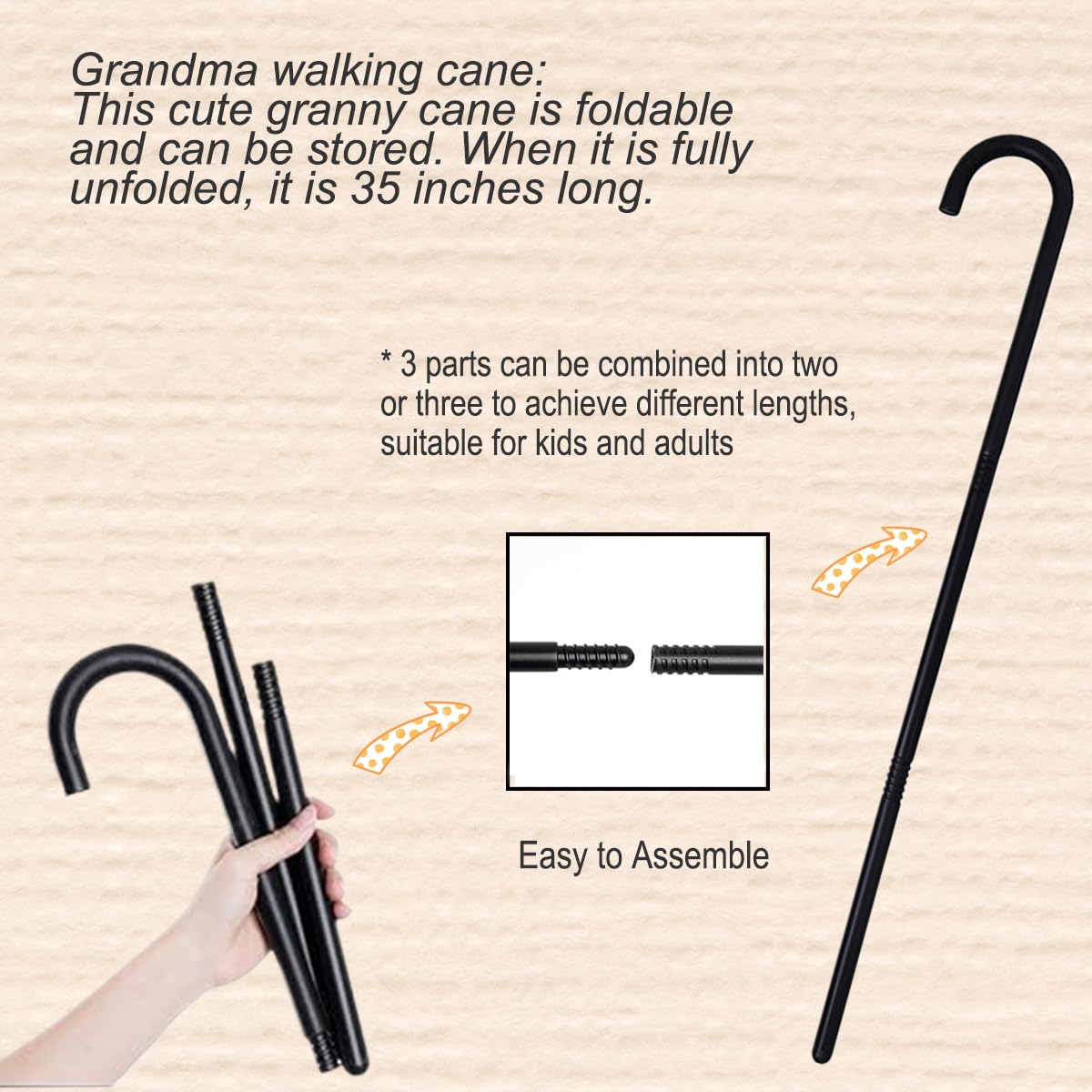 Joizomou grandma walking cane adds authentic prop while posing