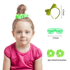 Joizomou neon scrunchies secure hair, adding color.