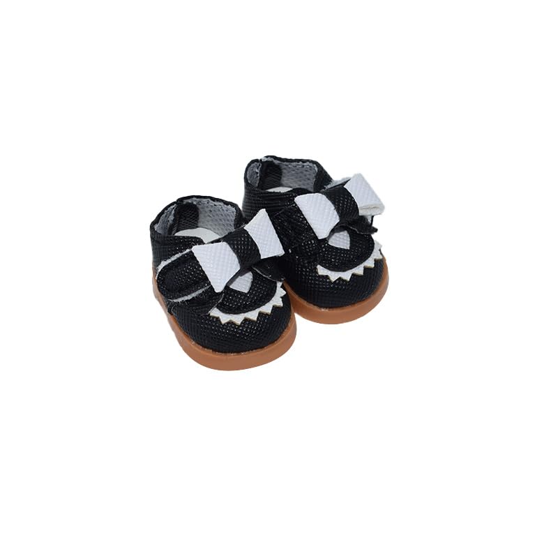 Jojedomo 17cm doll shoes in black, front view, Labubu compatibility.