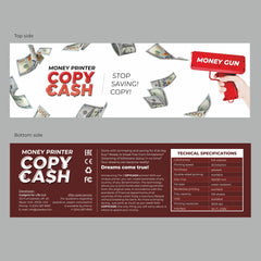 Jokebox CopyCash design close-up showing the fictional CopyCash branding
