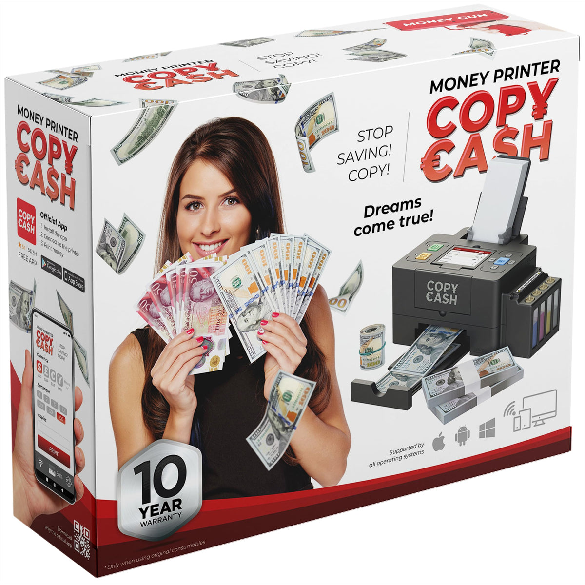 Jokebox CopyCash prank box front view showing bold design for laughs and gift setup
