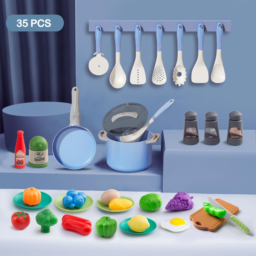 JOKERKING blue pretend pots and pans inspire realistic cooking playtime