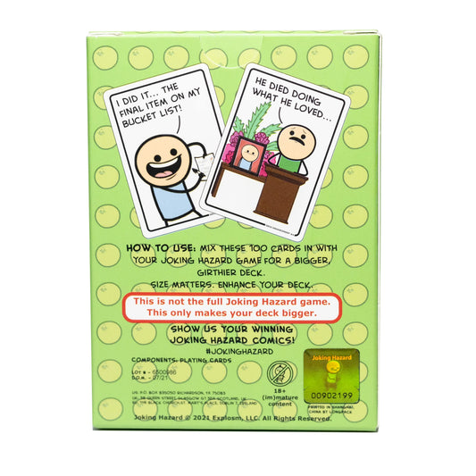 Joking Hazard Expansion 4 100 new cards close-up for humor variety.