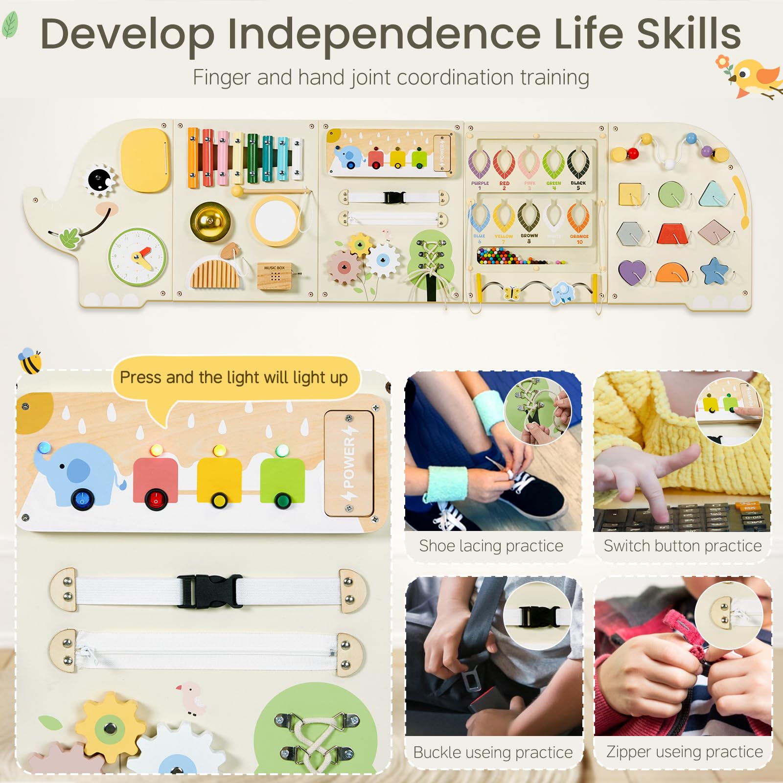 Jolie Vallée Elephant busy board supports group play in nurseries