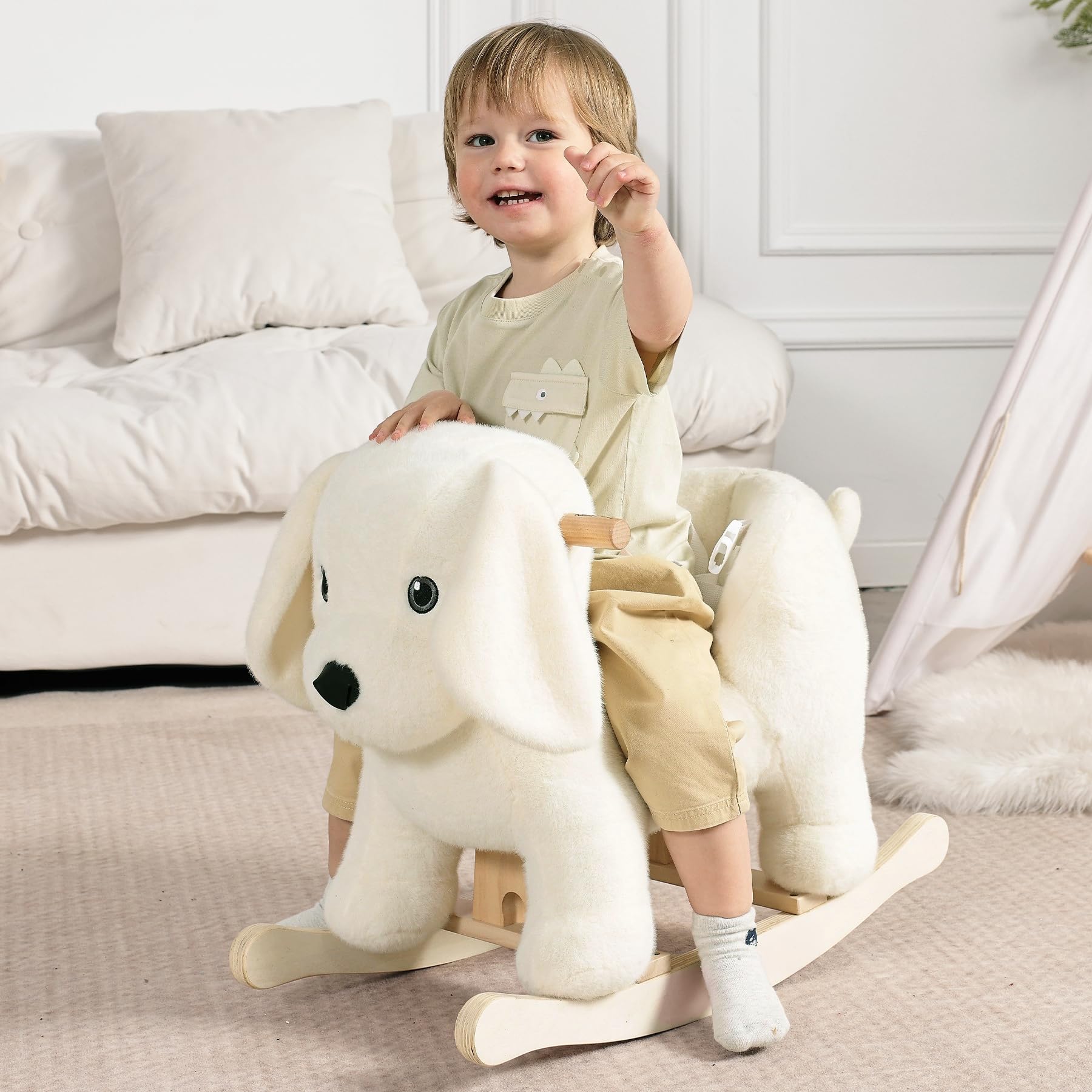 Labrador rocking horse plush face detail for cozy cuddles