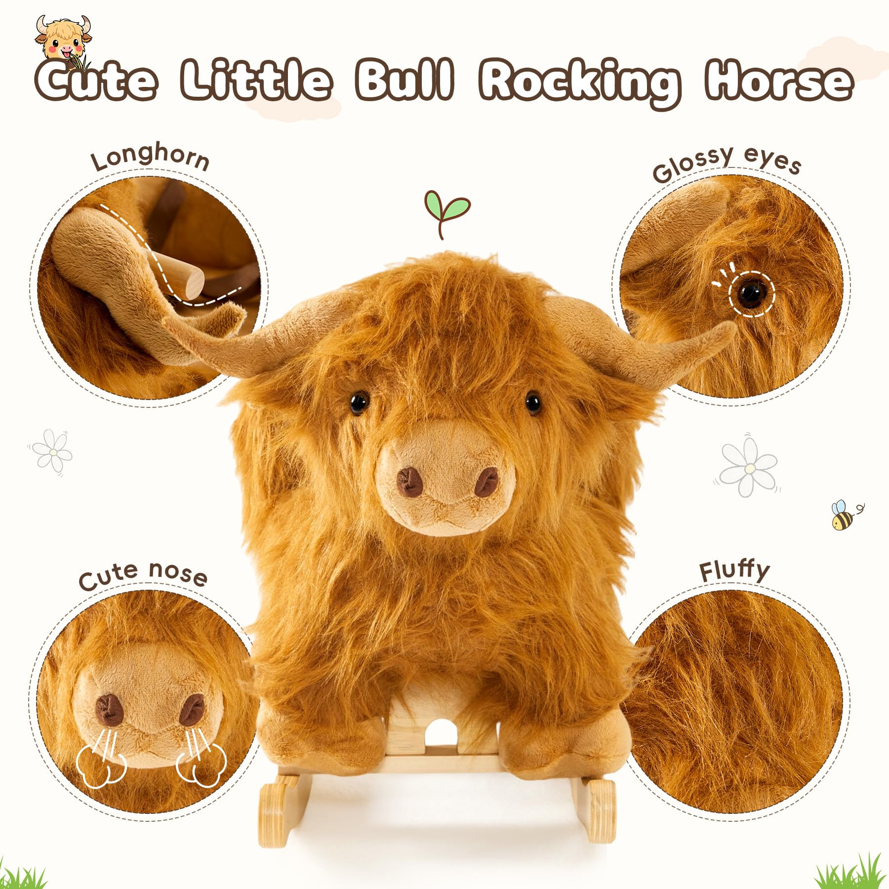 JOLIE VALLÉE TOYS & HOME Highlander cattle rocking horse assembly with two rockers
