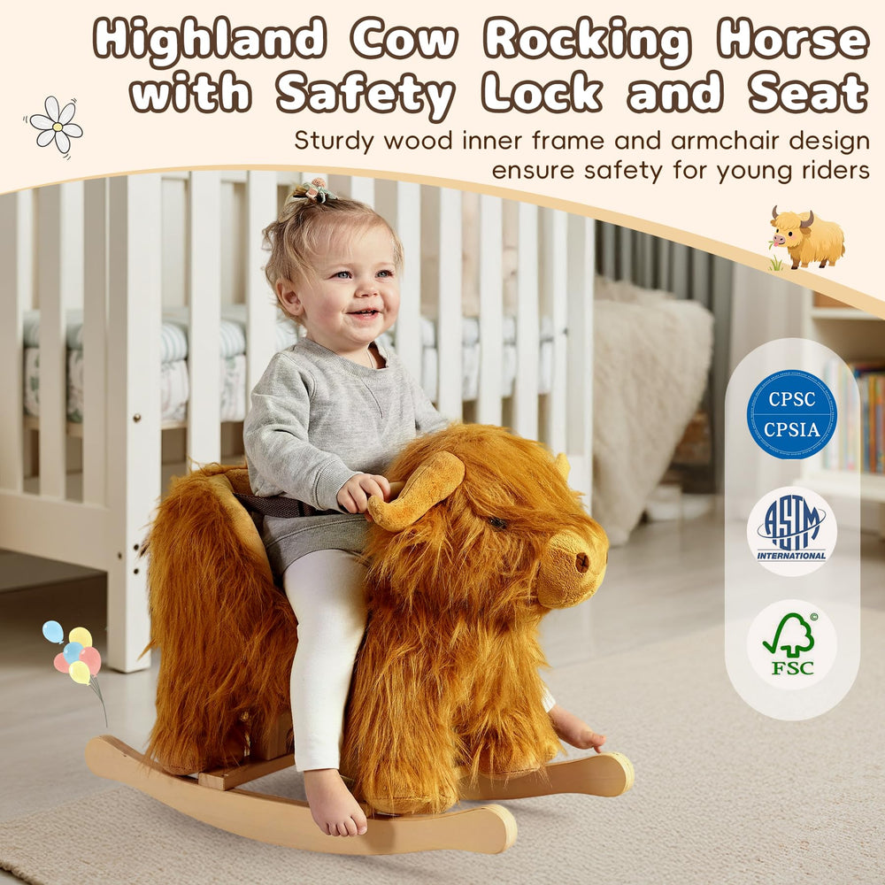 JOLIE VALLÉE TOYS & HOME Highlander cattle rocking horse child rocking in action