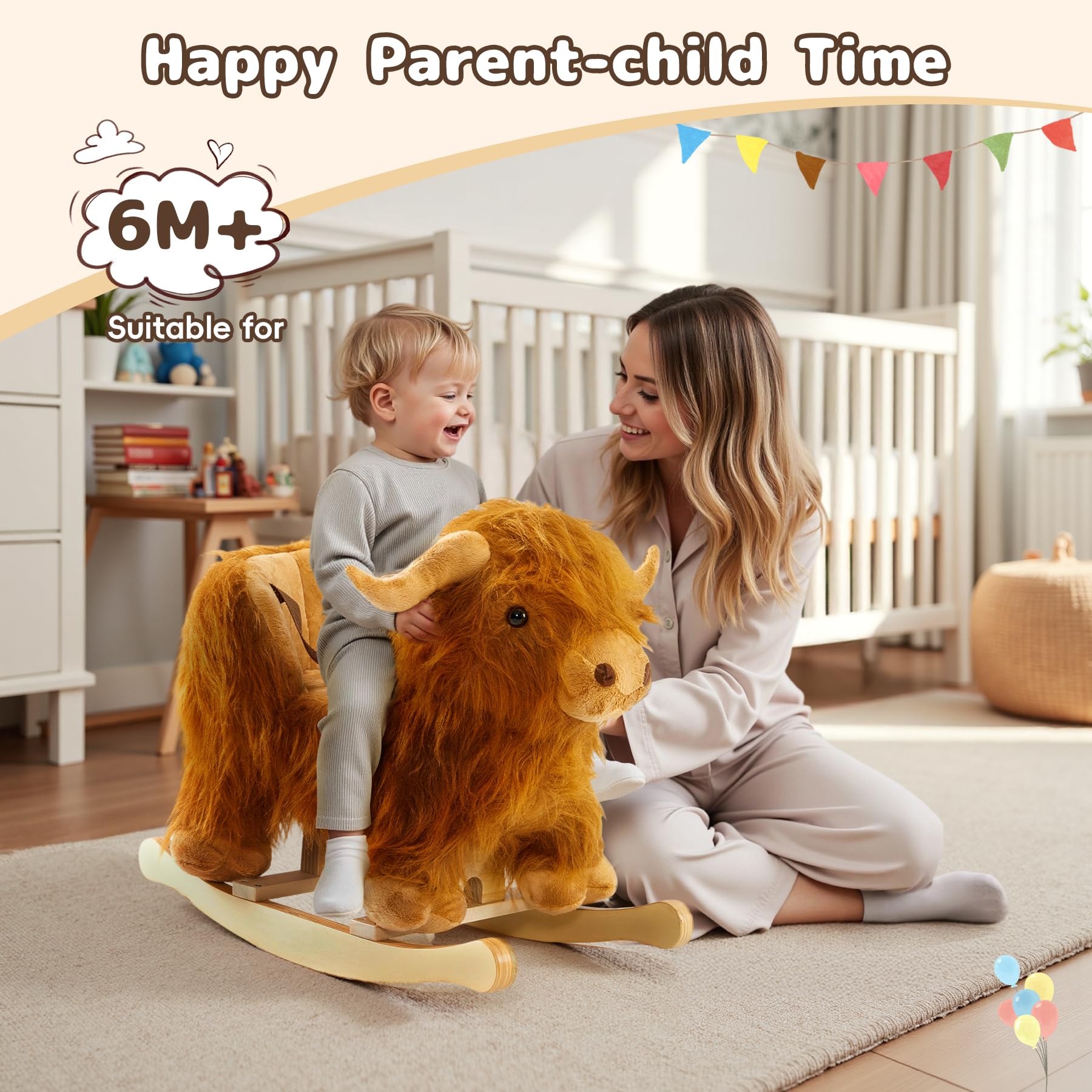 JOLIE VALLÉE TOYS & HOME Highlander cattle rocking horse packaging suitable for nursery