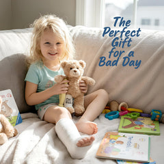 Jolitee teddy with left cast, adaptable recovery support.