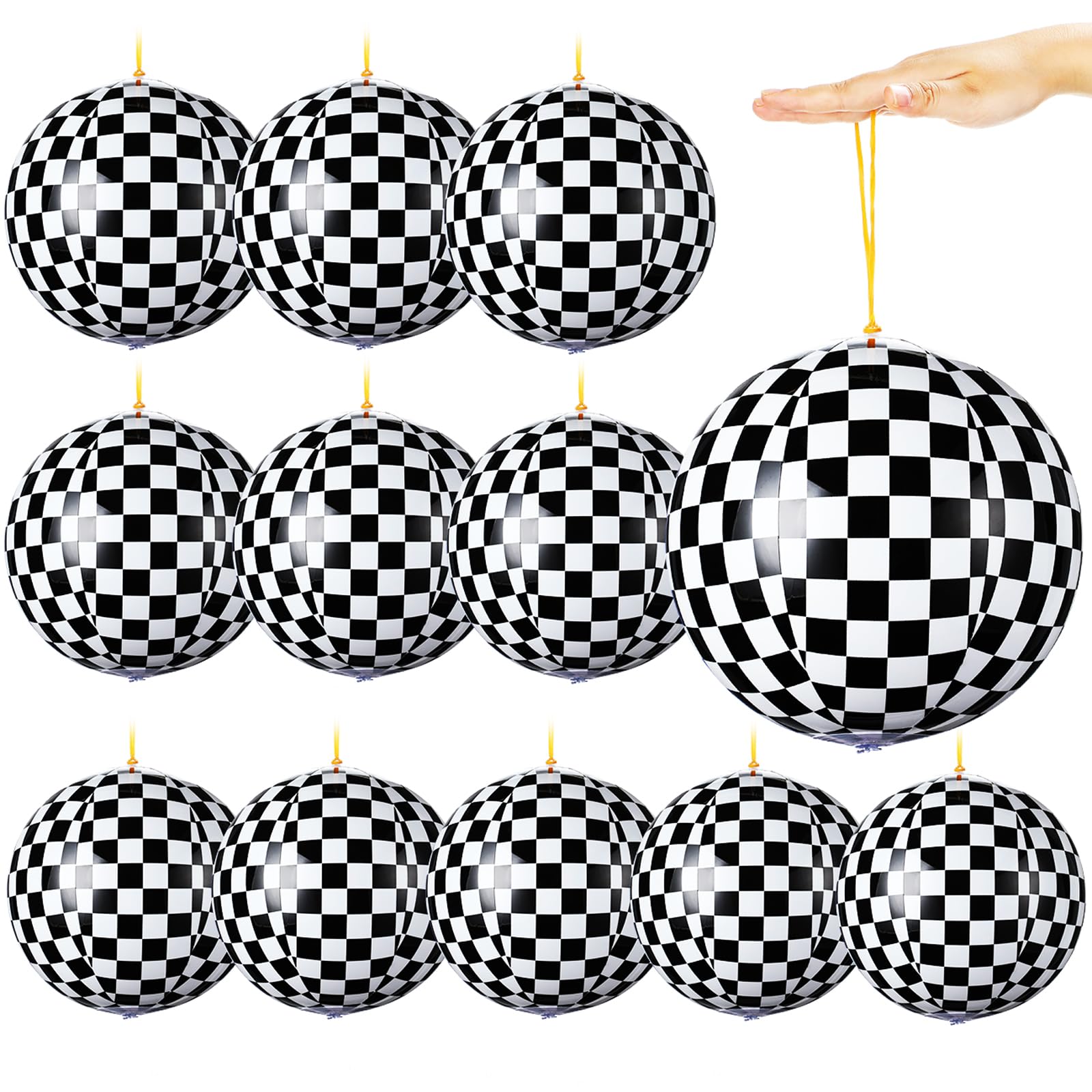 JolliLudo punching balloons in black and white checkered for indoor party fun.