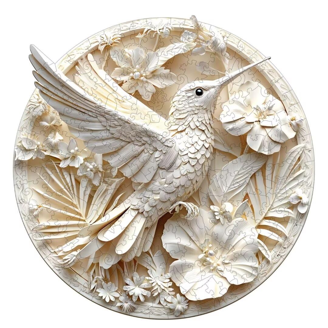 Jollitot 3D hummingbird puzzle front view shows vibrant hand-painted art for decor and focus.