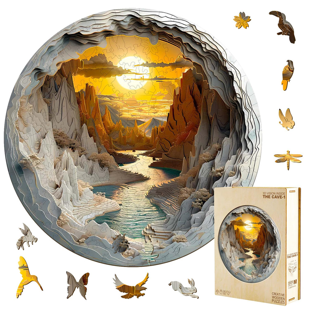 Jollitot 3D Vision mountain range sunrise puzzle; relaxing evening activity.