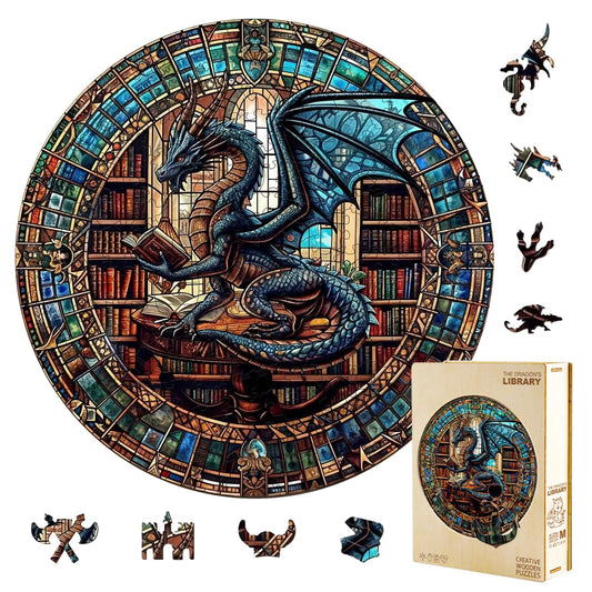 Jollitot Dragon Library Puzzle cover art invites calm focus for evenings at home.