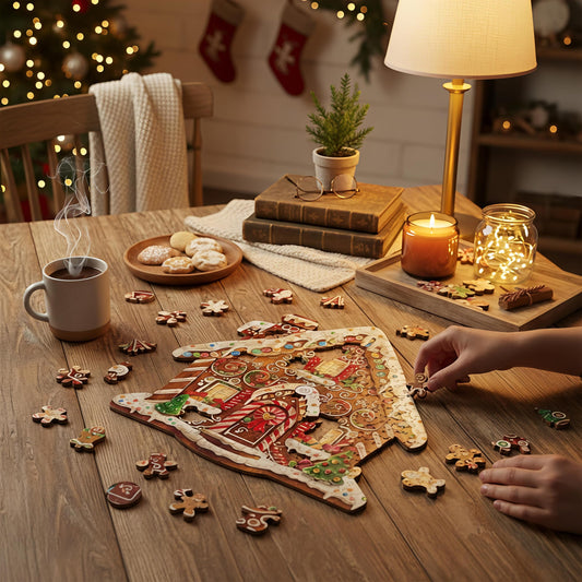 Jollitot Gingerbread House Puzzle dripping glaze close-up, supports careful hands-on play.