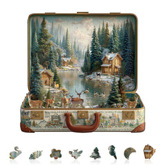 Jollitot Suitcase Scenery puzzle box cover with Nordic forest scene for relaxing evenings.