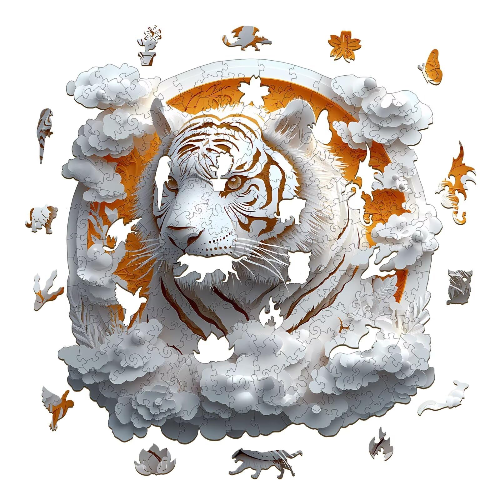 White Tiger puzzle displayed as a unique wall art piece from Jollitot.