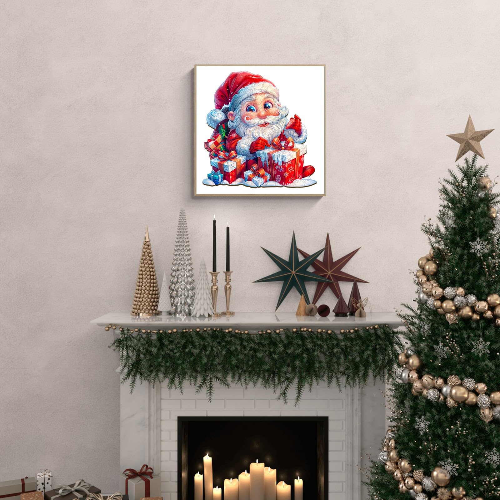 Jollitot wooden jigsaw Santa decor, elegant home accent.