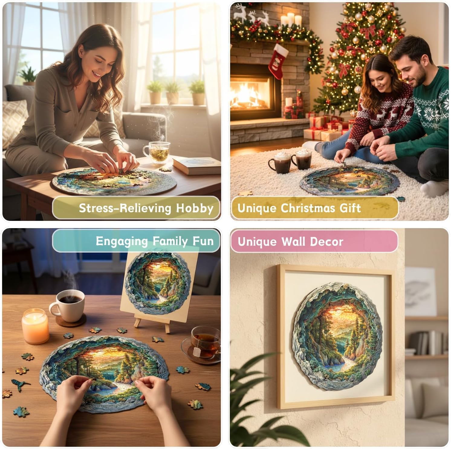 Jollitot wooden puzzle with UV printing enhances wall art colors.