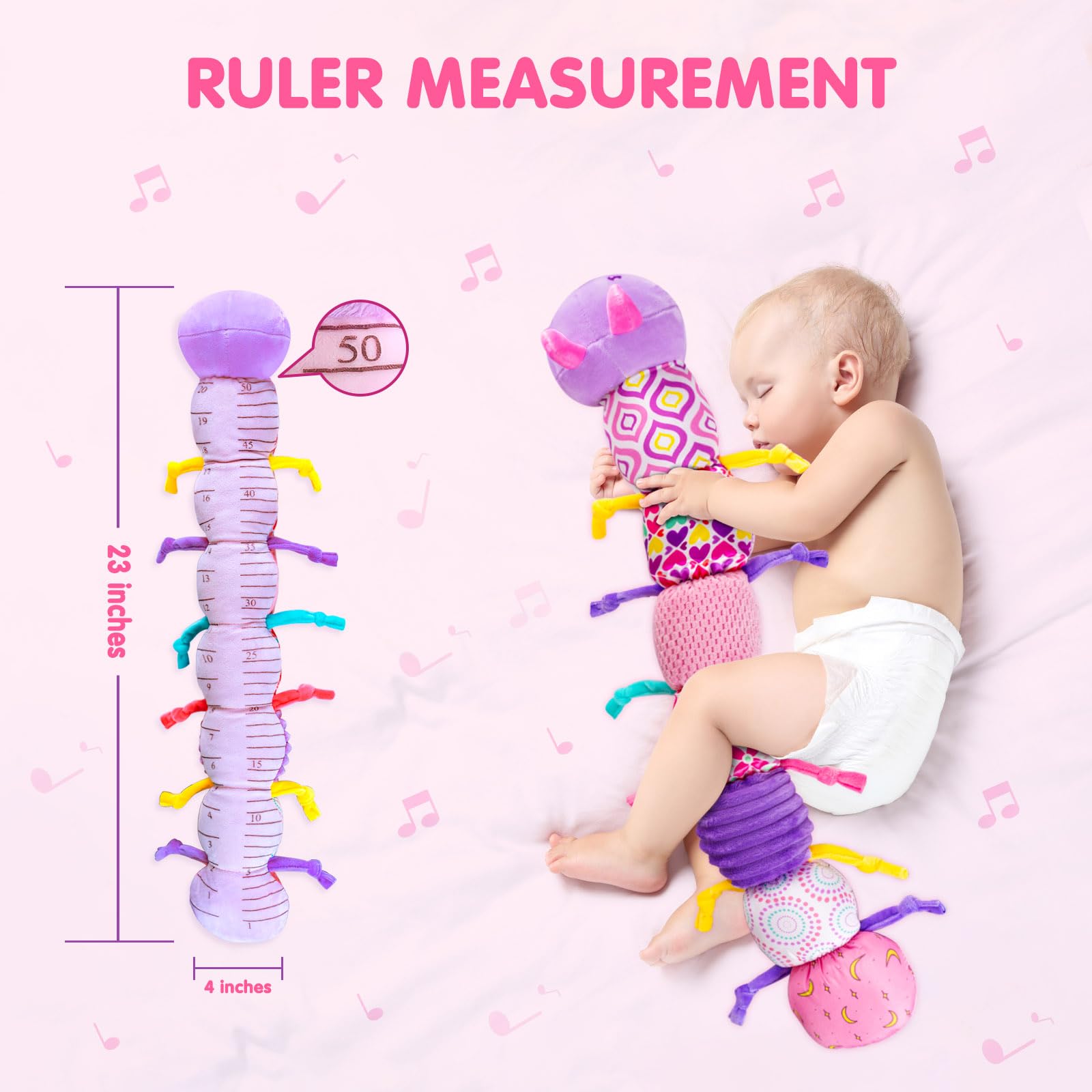Jollybaby Feet feature crinkle paper for tactile stimulation during play.