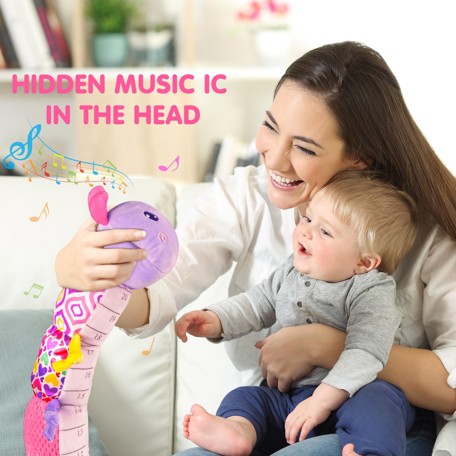 Jollybaby Caterpillar head music box plays a gentle tune to engage babies.