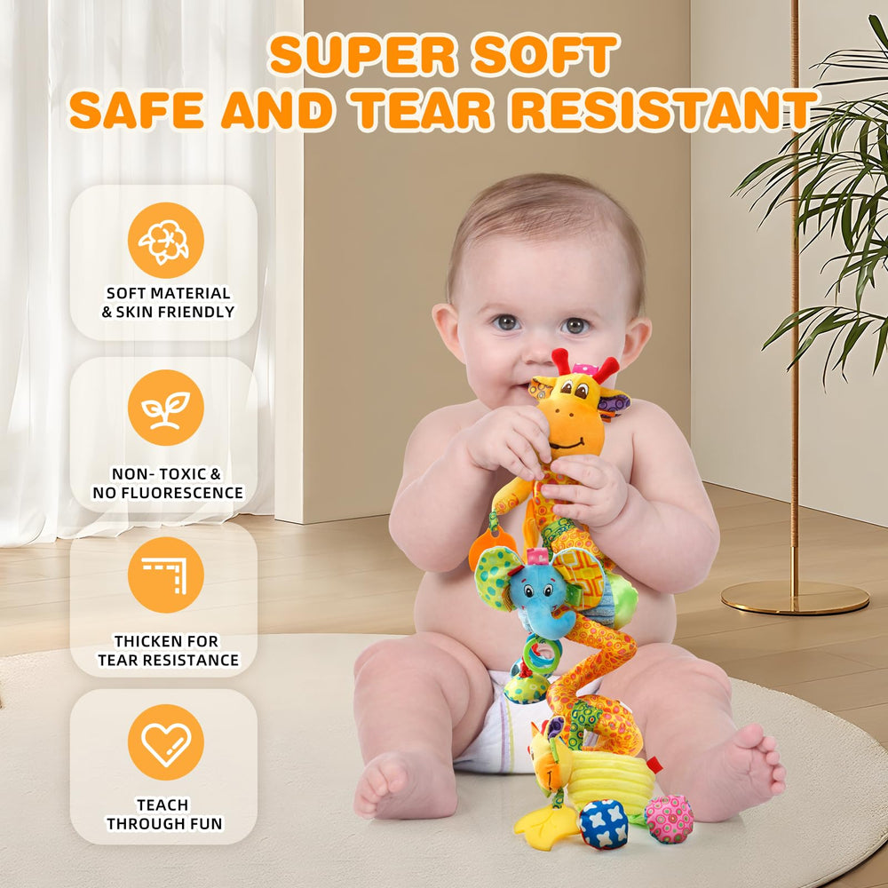 Jollybaby giraffe stroller-toy attachment stays secure during walks
