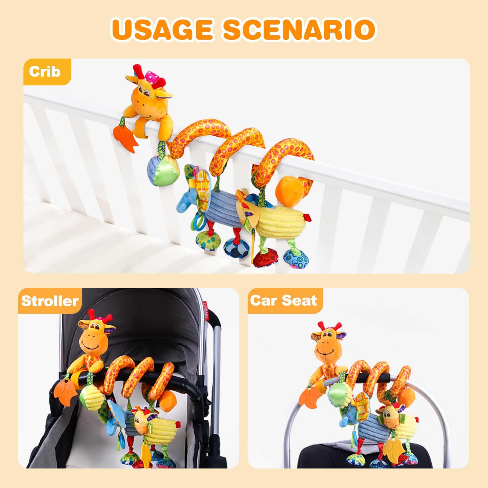 Jollybaby giraffe colorful-suspended toy brightens car rides and stroller time