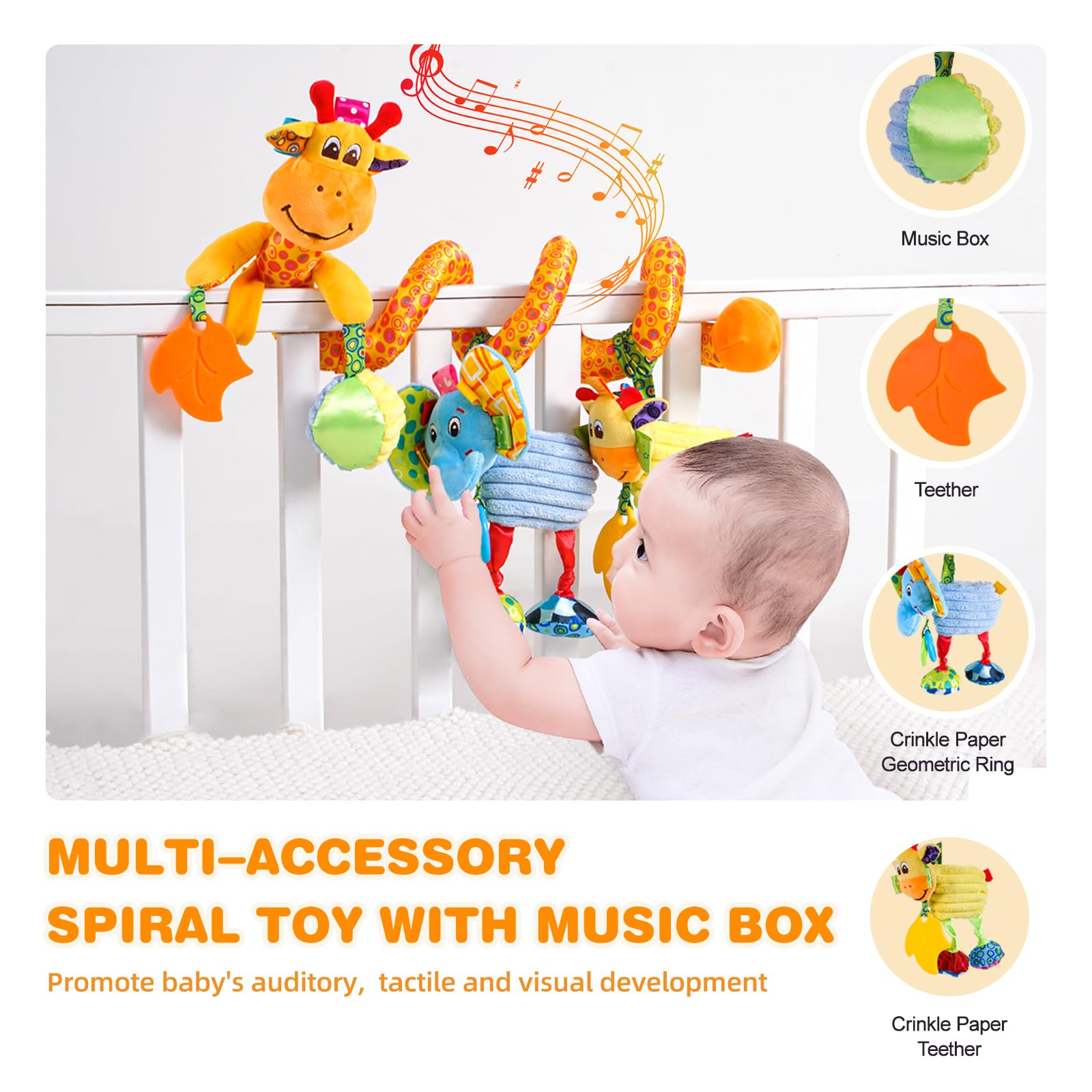 Jollybaby giraffe crinkle-paper texture stimulating tactile curiosity during playtime