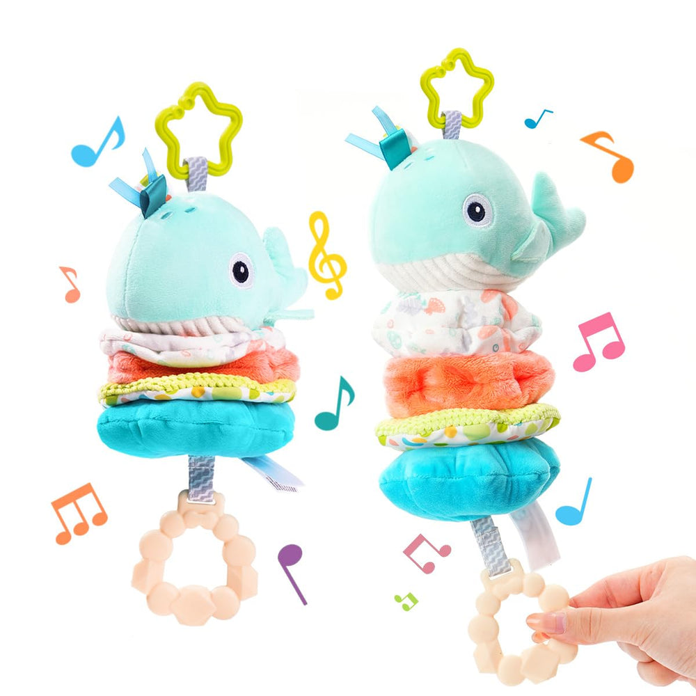Jollybaby whale musical pull-string toy for stroller rides and soothing tunes