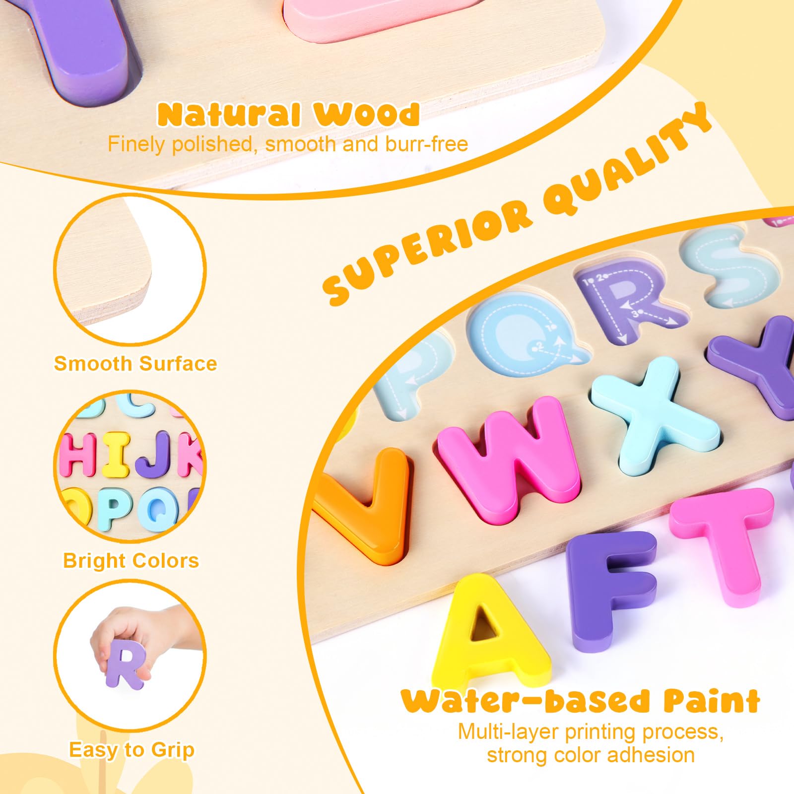 JOLSNAF Montessori style alphabet puzzle offers safe tactile learning