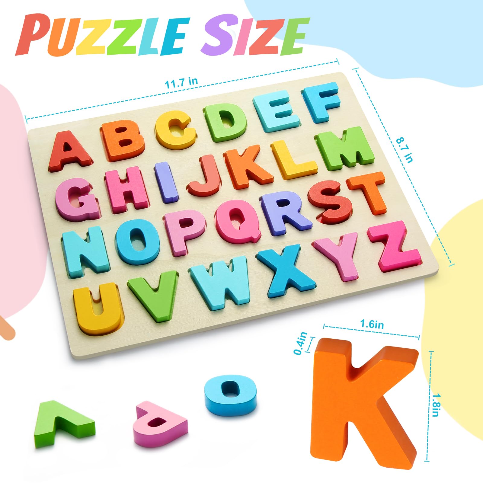 JOLSNAF wooden puzzle letters in bright colors aids recognition and engagement.