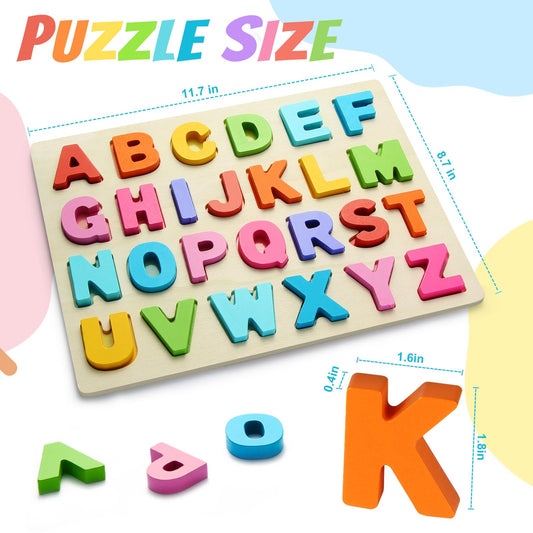 JOLSNAF wooden puzzle letters in bright colors aids recognition and engagement.