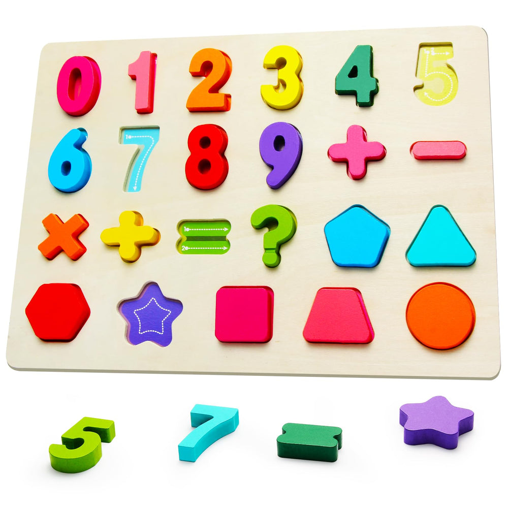 JOLSNAF wooden puzzle numbers board for early number recognition and fine motor skills