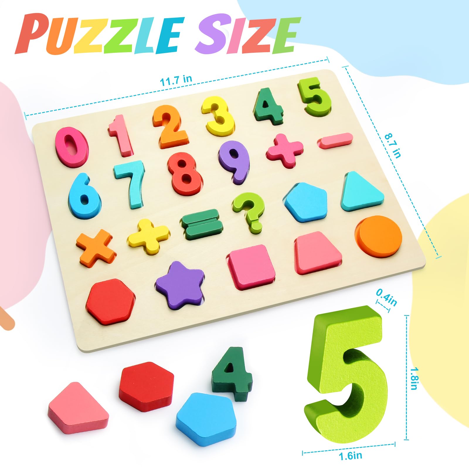 JOLSNAF numbers shapes puzzle set promotes shape and color learning with durable pieces