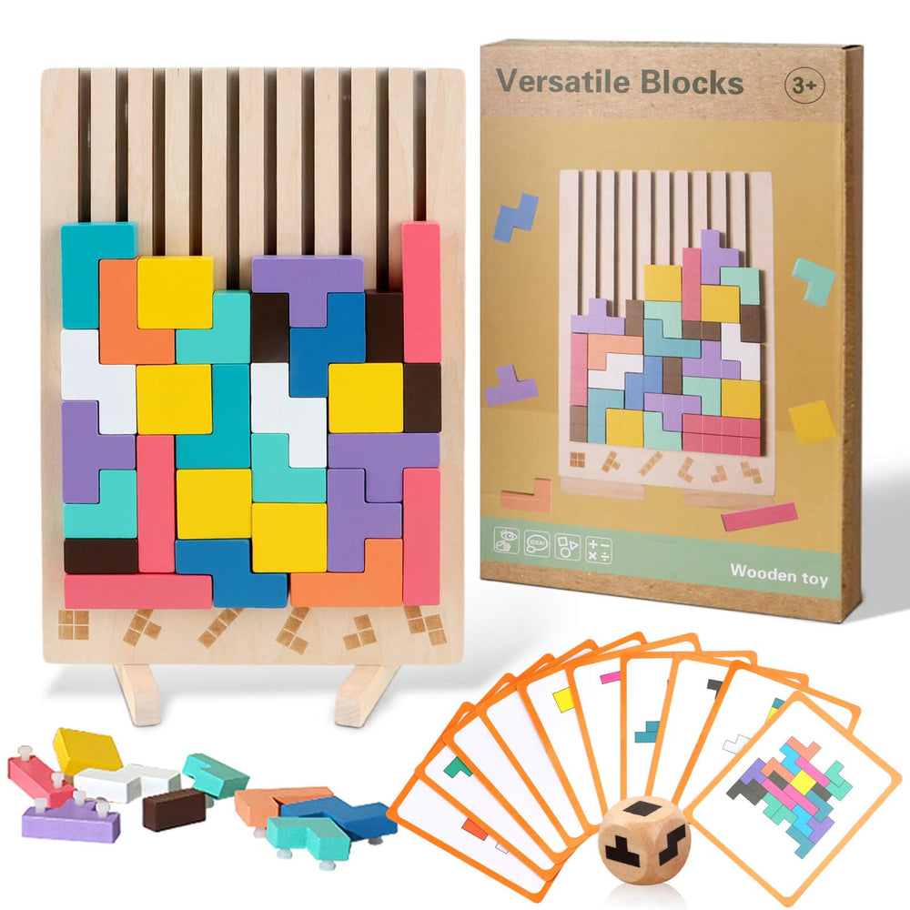 JONEG wooden stacking puzzles with 42 blocks for creative play and problem solving