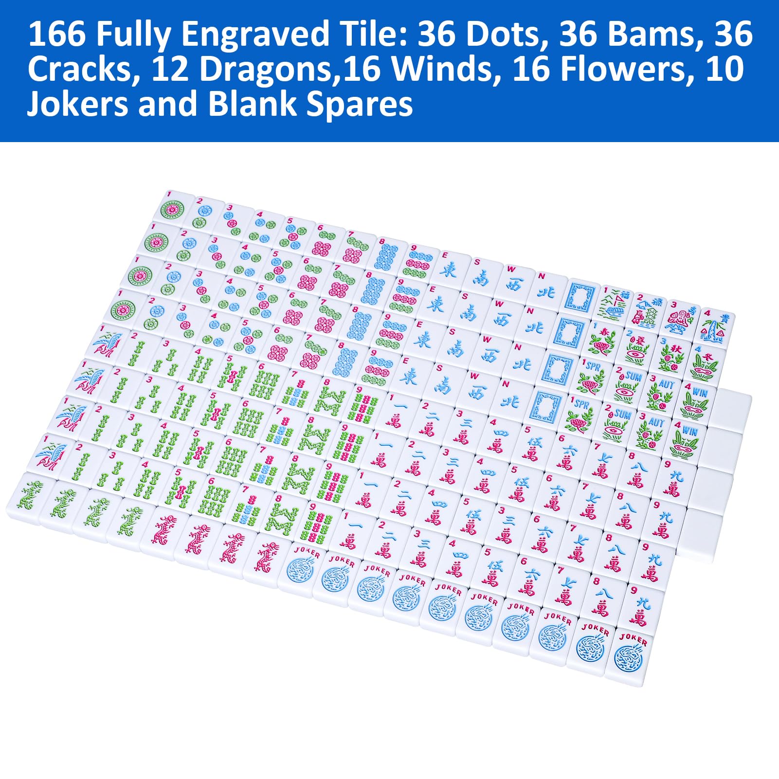 Jongyance engraved mahjong tiles show crisp patterns and numbers for quick recognition.