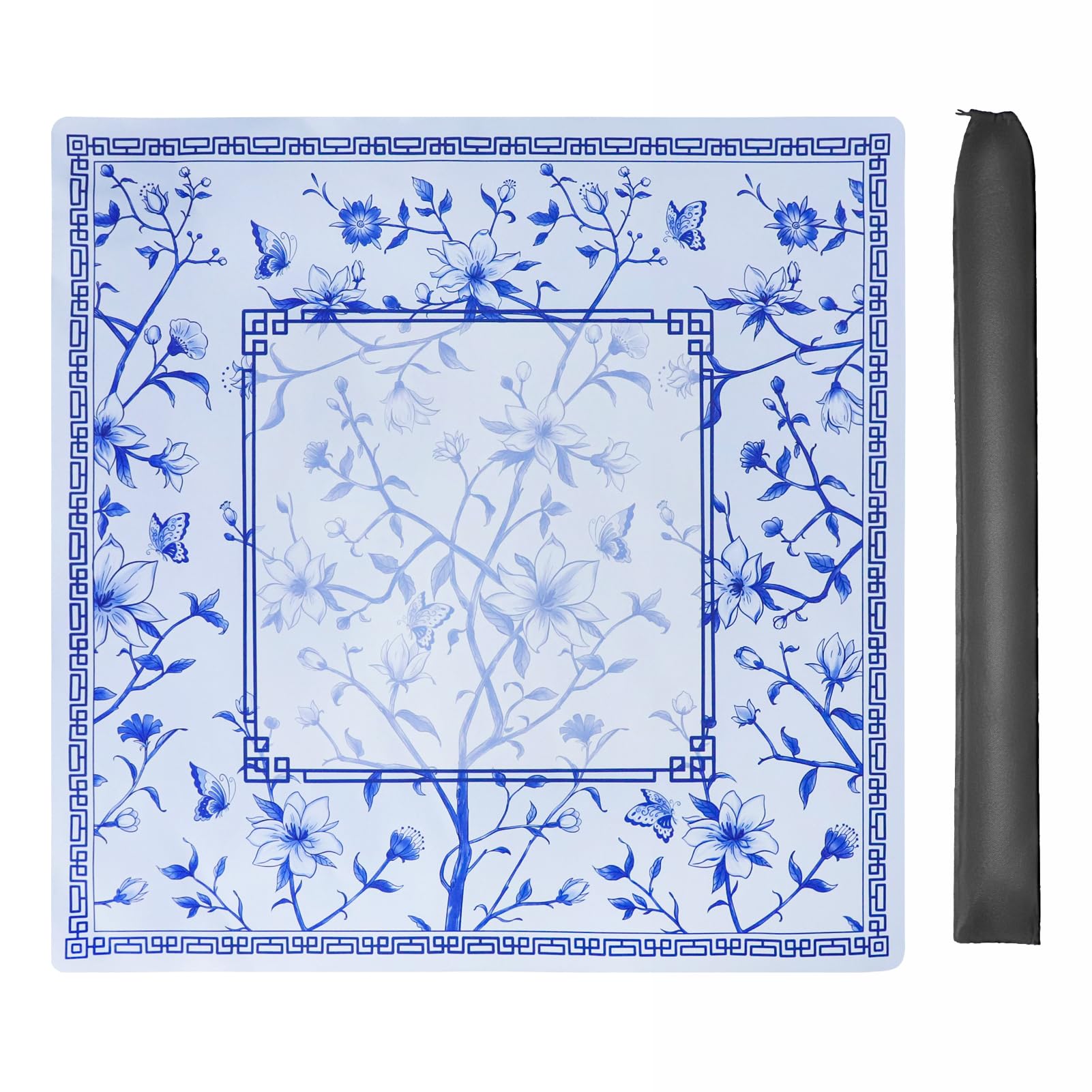 Jongyance blue pattern mahjong mat full view improves table aesthetics.