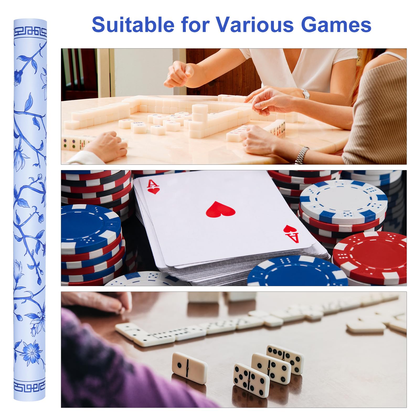 Jongyance mat supports mahjong poker dominoes and more.