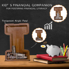 Transparent acrylic panel on JOOMLAFLY piggy bank to monitor savings progress.